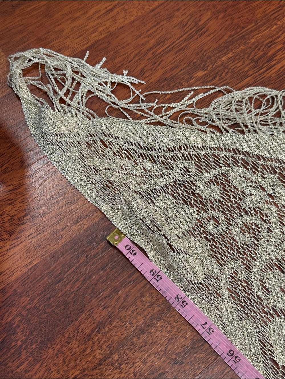Bohemian Fringe Open-Front Knit Pashmina - Gold/Beige Floral pattern. Festival. - Picture 10 of 11